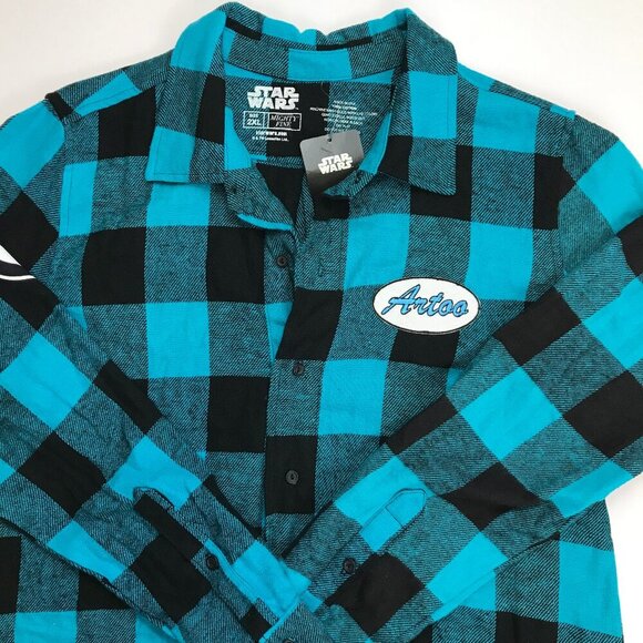 STAR WARS Graphic R2-D2 Men Multi-Color Cotton Plaid 2XL Designer Rare Shirt - Picture 4 of 8